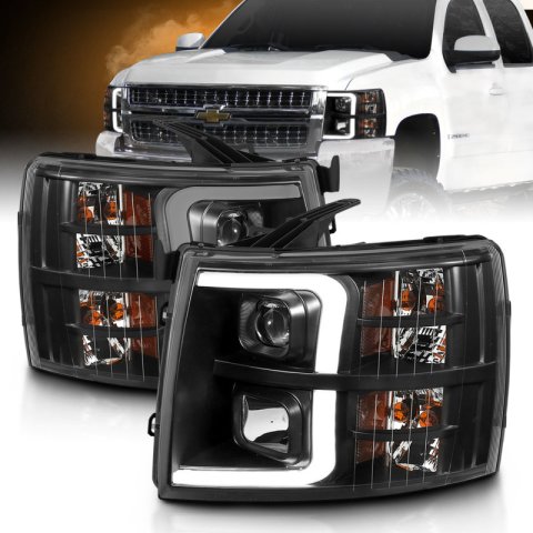 ANZO 07-13 Chevrolet Silverado 3500 Projector Headlights - Black Amber thumbnail 7