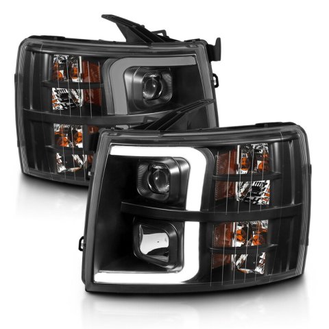 ANZO 07-13 Chevrolet Silverado 3500 Projector Headlights - Black Amber thumbnail 8
