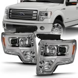 ANZO 2009-2014 Ford F-150 Projector Headlight Plank Style Chrome Amber thumbnail 1