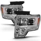 ANZO 2009-2014 Ford F-150 Projector Headlight Plank Style Chrome Amber thumbnail 3