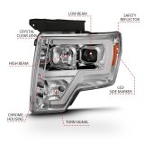 ANZO 2009-2014 Ford F-150 Projector Headlight Plank Style Chrome Amber thumbnail 5