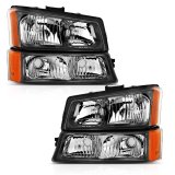 ANZO 2003-2006 Chevy Silverado Crystal Headlight w/ Signal Light Black Amber (4 pcs) thumbnail 1