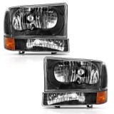 ANZO 2000-2004 Ford Excursion Crystal Headlight w/ Corner Light Black Amber (w/o Bulb) thumbnail 1