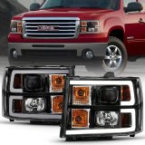 ANZO 2007-2013 GMC Sierra 1500 Projector Headlight Plank Style Black w/ Clear Lens Amber thumbnail 1