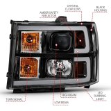 ANZO 2007-2013 GMC Sierra 1500 Projector Headlight Plank Style Black w/ Clear Lens Amber thumbnail 4