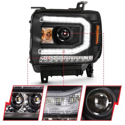 ANZO 2016-2019 GMC Sierra 1500 Projector Headlight Plank Style Black w/ Sequential Amber Signal thumbnail 2