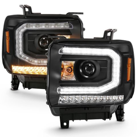 ANZO 2016-2019 GMC Sierra 1500 Projector Headlight Plank Style Black w/ Sequential Amber Signal thumbnail 3