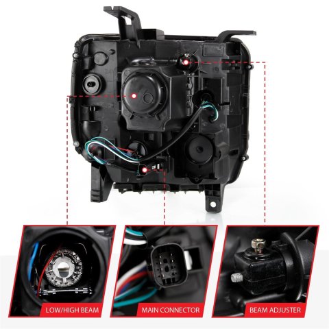 ANZO 2016-2019 GMC Sierra 1500 Projector Headlight Plank Style Black w/ Sequential Amber Signal thumbnail 5
