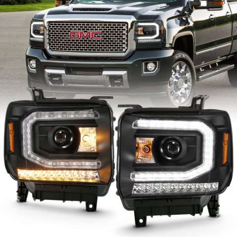 ANZO 2016-2019 GMC Sierra 1500 Projector Headlight Plank Style Black w/ Sequential Amber Signal thumbnail 9