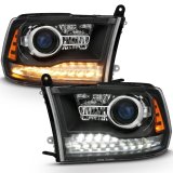 ANZO 2009-2018 Dodge Ram 1500 Projector Headlights Plank Style Halo w/Switchback Matte Black thumbnail 1