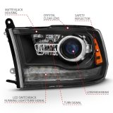 ANZO 2009-2018 Dodge Ram 1500 Projector Headlights Plank Style Halo w/Switchback Matte Black thumbnail 2