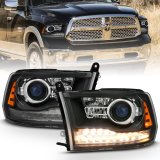 ANZO 2009-2018 Dodge Ram 1500 Projector Headlights Plank Style Halo w/Switchback Matte Black thumbnail 3