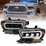 ANZO 2016-2018 Toyota Tacoma LED Projector Headlights Plank Style Black w/ Amber thumbnail 9