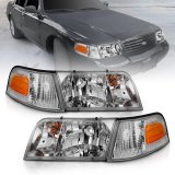 ANZO 1998-2005 Ford Crown Victoria Crystal Headlight Chrome With Bumper Light (OE) thumbnail 1