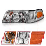 ANZO 1998-2005 Ford Crown Victoria Crystal Headlight Chrome With Bumper Light (OE) thumbnail 3