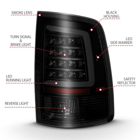 ANZO 2009-2018 Dodge Ram 1500 LED Taillight Plank Style Black w/Smoke Lens thumbnail 6