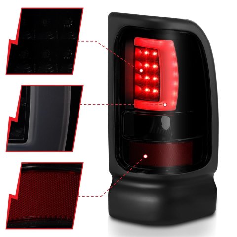 ANZO 1994-2001 Dodge Ram 1500 LED Taillights Plank Style Black w/Smoke Lens thumbnail 2