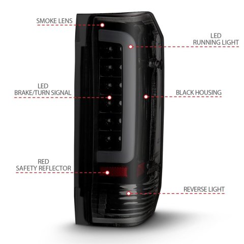 ANZO 1987-1996 Ford F-150 LED Taillights Black Housing Smoke Lens (Pair) thumbnail 6