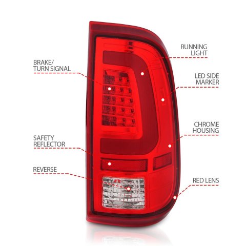 ANZO 2008-2016 Ford F-250 LED Taillights Chrome Housing Red/Clear Lens (Pair) thumbnail 5