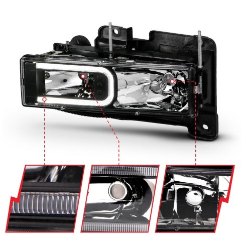ANZO 1999-2000 Cadillac Escalade Crystal Headlights Light Bar Black Housing (Pair) thumbnail 3