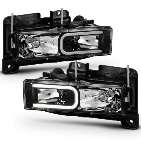 ANZO 1999-2000 Cadillac Escalade Crystal Headlights Light Bar Black Housing (Pair) thumbnail 4