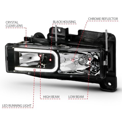 ANZO 1999-2000 Cadillac Escalade Crystal Headlights Light Bar Black Housing (Pair) thumbnail 5