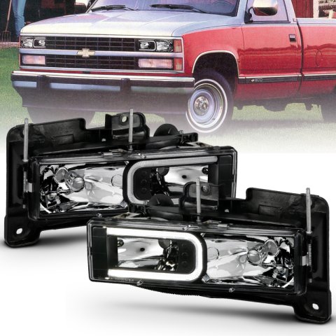 ANZO 1999-2000 Cadillac Escalade Crystal Headlights Light Bar Black Housing (Pair) thumbnail 7
