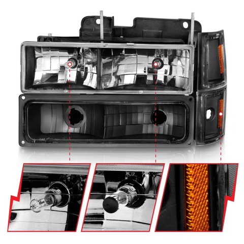 ANZO 88-98 Chevrolet C1500 Crystal Headlights Black thumbnail 2