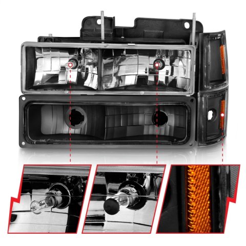 ANZO 88-98 Chevrolet C1500 Crystal Headlights Black thumbnail 9