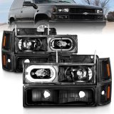 ANZO 88-98 Chevrolet C1500 Crystal Headlights Black Housing w/ Signal and Side Marker Lights thumbnail 1