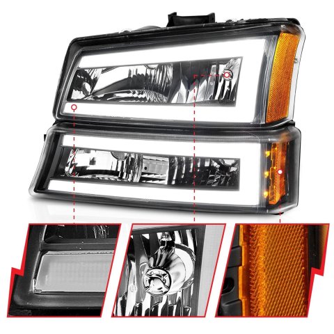ANZO 2003-2006 Chevrolet Silverado 1500 Crystal Headlights w/ Light Bar Black Housing thumbnail 3