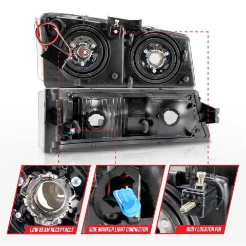ANZO 2003-2006 Chevrolet Silverado 1500 Crystal Headlights w/ Light Bar Black Housing thumbnail 4