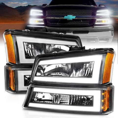 ANZO 2003-2006 Chevrolet Silverado 1500 Crystal Headlights w/ Light Bar Black Housing thumbnail 8