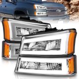 ANZO 2003-2006 Chevrolet Silverado 1500 Crystal Headlights w/ Light Bar Chrome Housing thumbnail 1