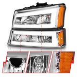 ANZO 2003-2006 Chevrolet Silverado 1500 Crystal Headlights w/ Light Bar Chrome Housing thumbnail 3