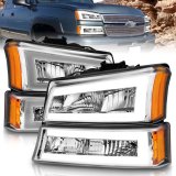 ANZO 2003-2006 Chevrolet Silverado 1500 Crystal Headlights w/ Light Bar Chrome Housing thumbnail 8