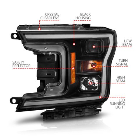 ANZO 2018-2020 Ford F-150 Projector Headlight w/ Plank Style Switchback Black Housing thumbnail 3