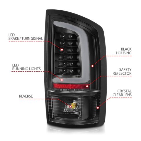 ANZO 2002-2006 Dodge Ram 1500 LED Tail Lights w/ Light Bar Black Housing Clear Lens thumbnail 5