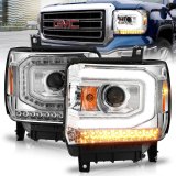 ANZO 2014-2015 GMC Sierra 1500 Projector Headlights w/ Light Bar Chrome Housing (Halogen Type) thumbnail 1