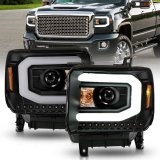 ANZO 2014-2015 GMC Sierra 1500 Projector Headlights w/ Light Bar Black Housing (Halogen Type) thumbnail 1
