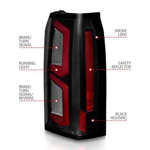 ANZO 2015-2020 Chevrolet Tahoe LED Tail Lights w/ Light Bar Black Housing Smoke Lens thumbnail 5
