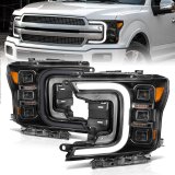 ANZO 18-20 Ford F-150 Full Led Projector Smoke Bar Style Headlights Black Amber thumbnail 1