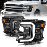 ANZO 18-20 Ford F-150 Full Led Projector Smoke Bar Style Headlights Black Amber thumbnail 3