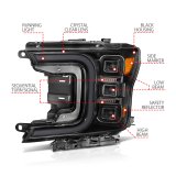ANZO 18-20 Ford F-150 Full Led Projector Smoke Bar Style Headlights Black Amber thumbnail 8
