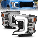 ANZO 18-20 Ford F-150 Full Led Projector Light Bar Style Headlights - Chrome Amber thumbnail 1