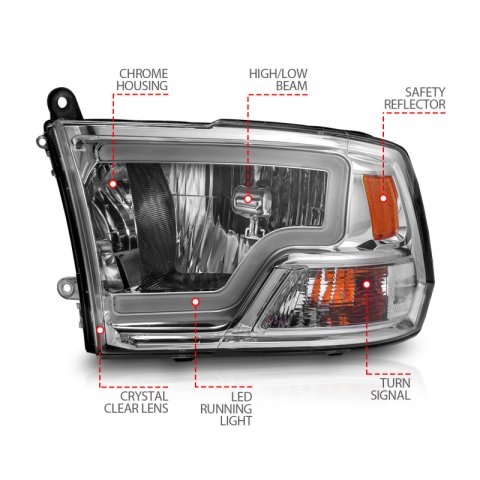 ANZO 2009-2018 Dodge Ram 1500/ 2500/ 3500 Crystal Headlights w/ Light Bar Chrome Housing thumbnail 6