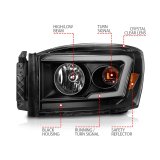 ANZO 06-09 Dodge RAM 1500/2500/3500 Headlights Black Housing/Clear Lens (w/Switchback Light Bars) thumbnail 5
