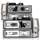 ANZO 88-98 Chevrolet C1500 Crystal Headlights w/Light Bar Chrome Housing w/ Signal Side Markers 8Pcs thumbnail 1