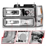 ANZO 88-98 Chevrolet C1500 Crystal Headlights w/Light Bar Chrome Housing w/ Signal Side Markers 8Pcs thumbnail 3