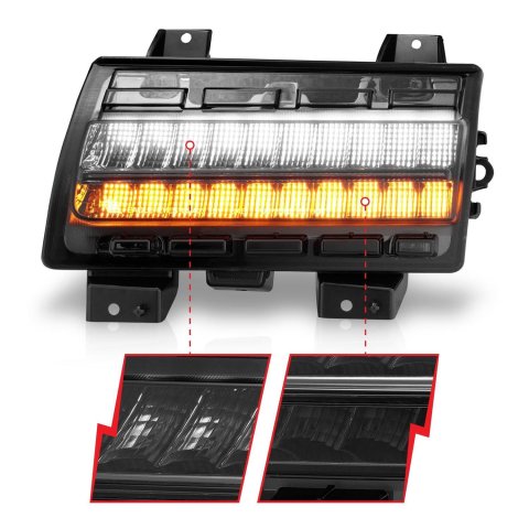 ANZO 2018-2021 Jeep Wrangler LED Side Markers Chrome Housing Smoke Lens w/ Seq. Signal Low Config thumbnail 2